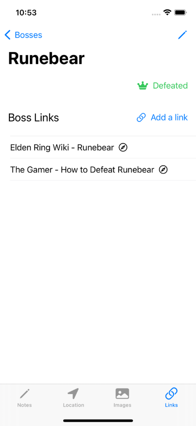 Screenshot of Boss details on Shattered Ring app, iPhone